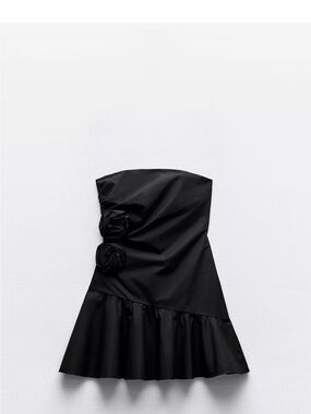 Zara Black Strapless Floral Appliqué Mini Dress